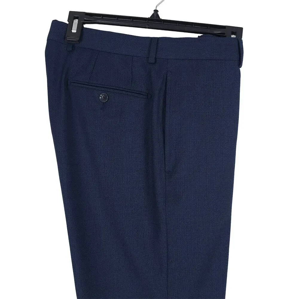 Calvin Klein Mens Slim Fit Suit Pants 32x30 Navy Blue Birdseye Wool Stretch NWT